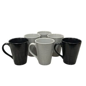 Lot of Six (6) Noritake Fine Porcelain Colorscapes Coffee Mugs Grey and Black
